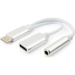 Переходник Cablexpert USB Type-C/Jack3.5 F+ Type-C F (CCA-UC3.5F-02-W) белый фото №21208