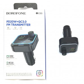 Плеер FM-трансмиттер Borofone, BC53, Highway, Bluetooth, QC3.0, PD 20Вт, чёрный фото №23111