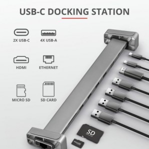 Разветвитель Trust Dalyx (23417) 10-в-1 USB-C для ноутбука внешний  HDMI, USB-C, USB-Aх4шт, SD, microSD, RJ45, подставка фото №23284
